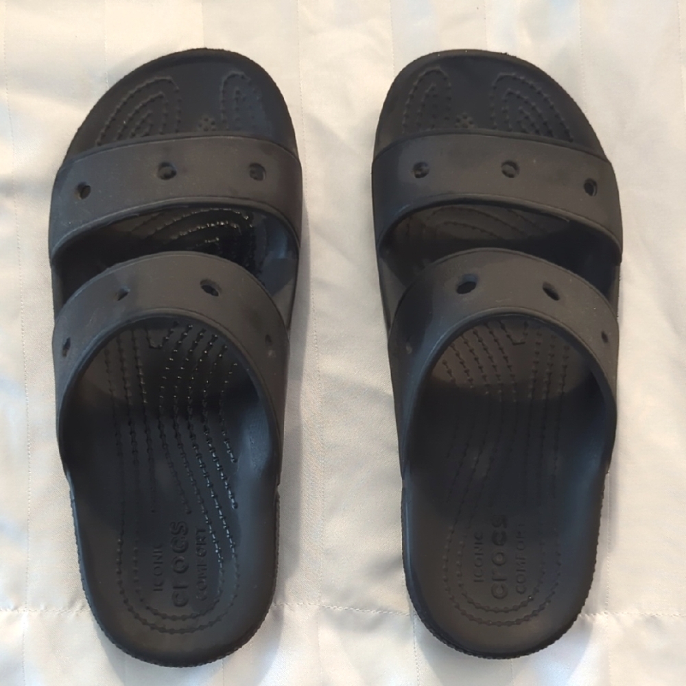 CROCS Charcoal Black Slide Sandals. Women's 5 Gently Worn Great Condition